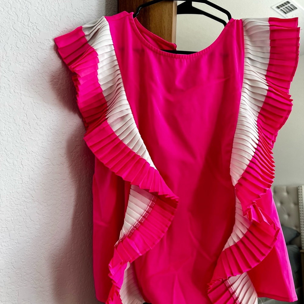 Pink and White Ruffle Sleeveless Top